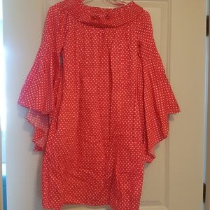 Pink off -th-shoulder polka dot dress